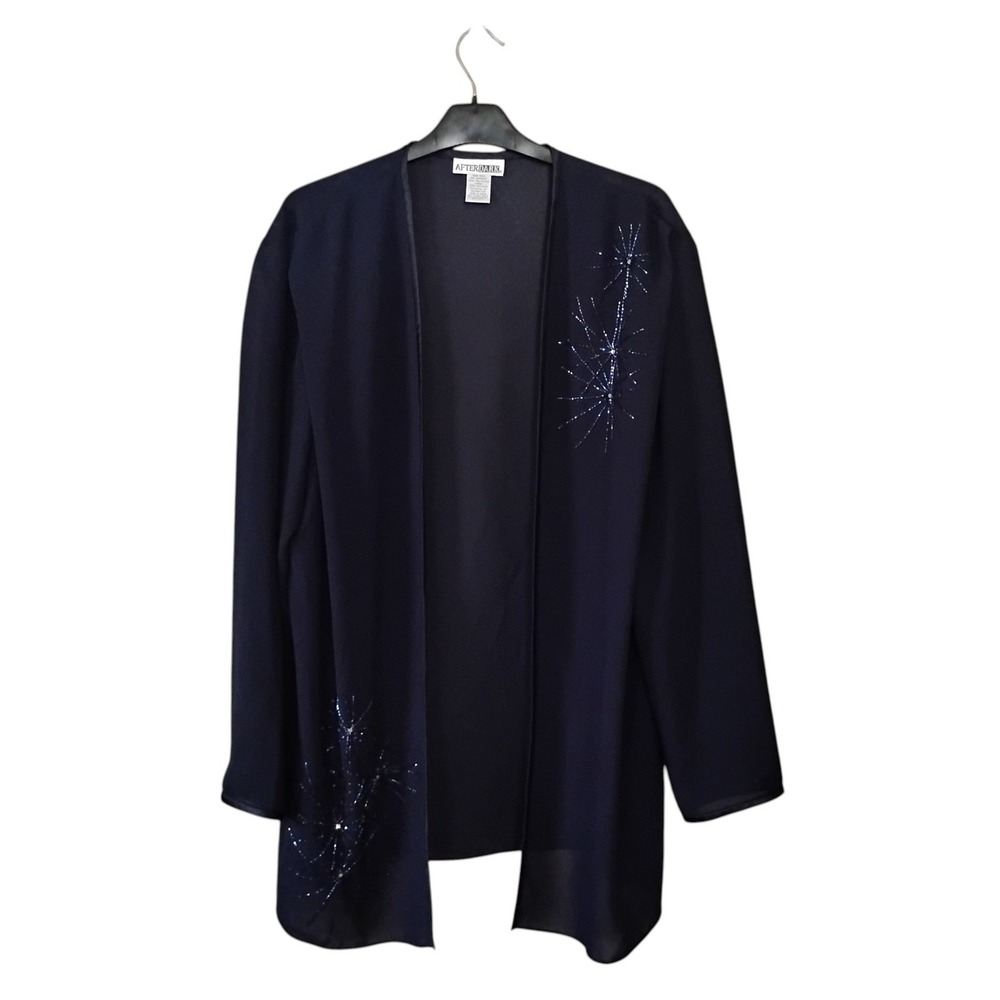 After Dark Navy Blue Beaded Starburst Evening Jacket Open Front Plus Size 20W
